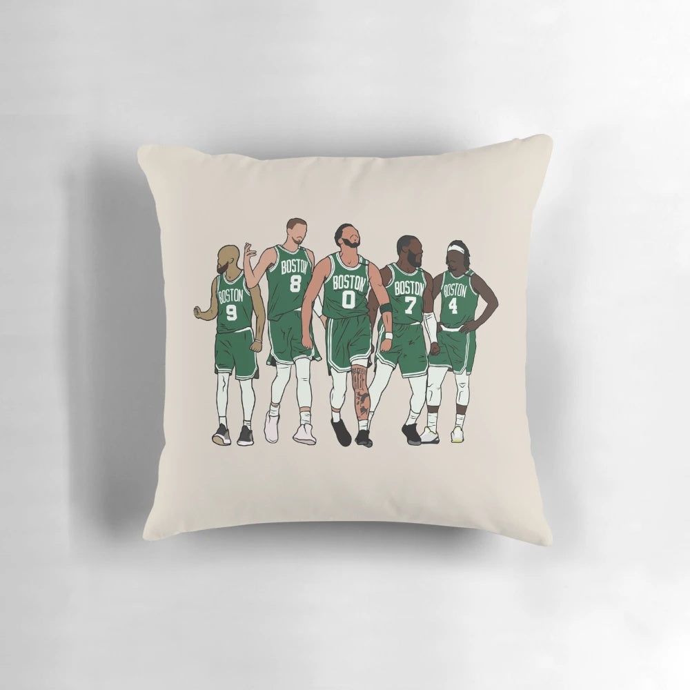 Boston Celtics Big 4 NBA players Kristaps Porzingis, Jrue Holiday, Jayson Tatum, Jaylen Brown sports basketball pillow