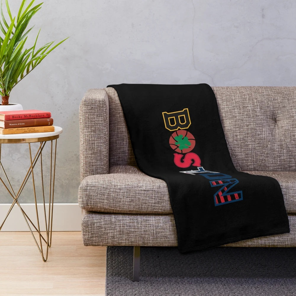 Boston sports champions plush blanket featuring team colors and logo