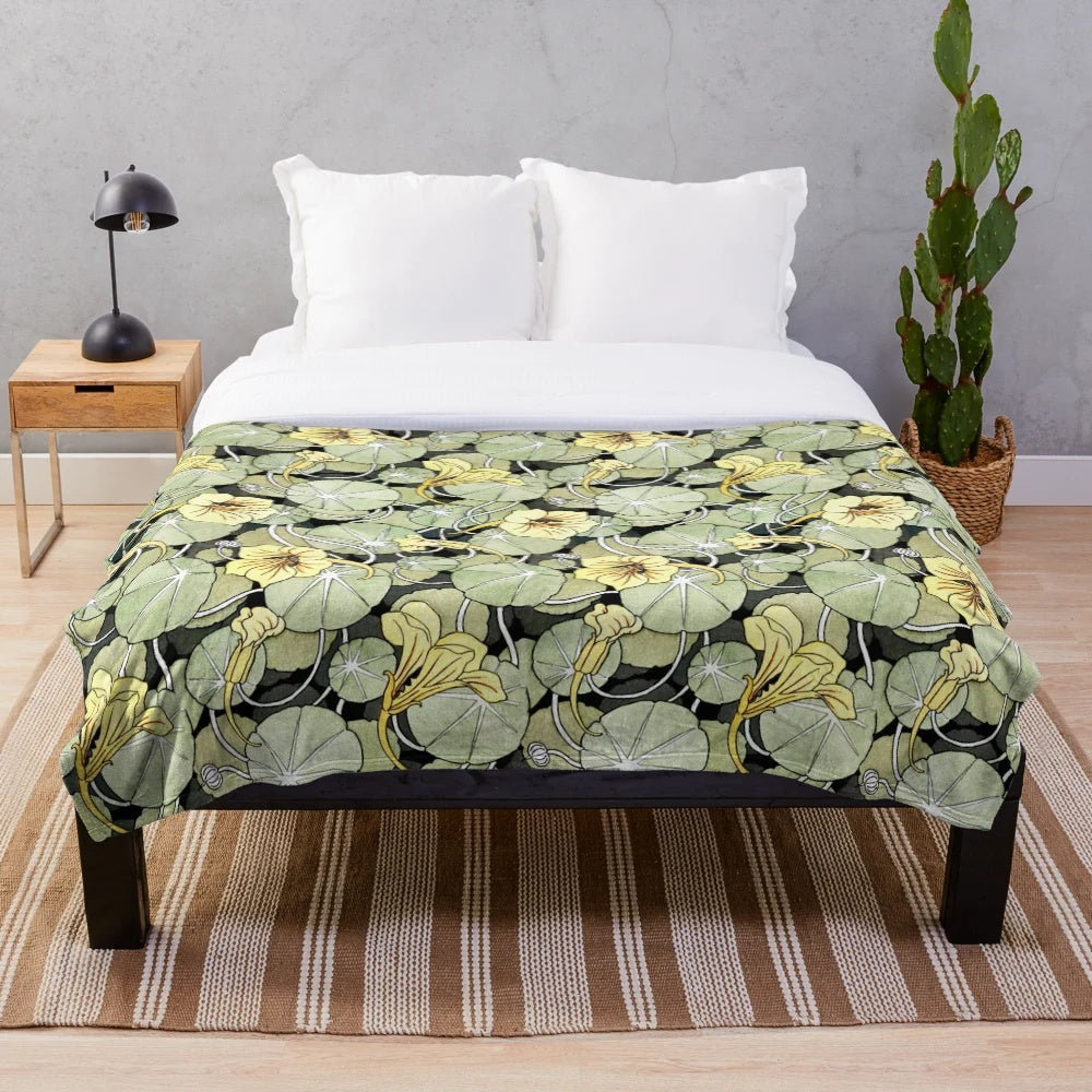 Plush blanket featuring an art nouveau floral pattern by Maurice Pillard Verneuil