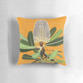 Vibrant green banksia flower illustration on a modern throw pillow, perfect for nature-inspired home decor.