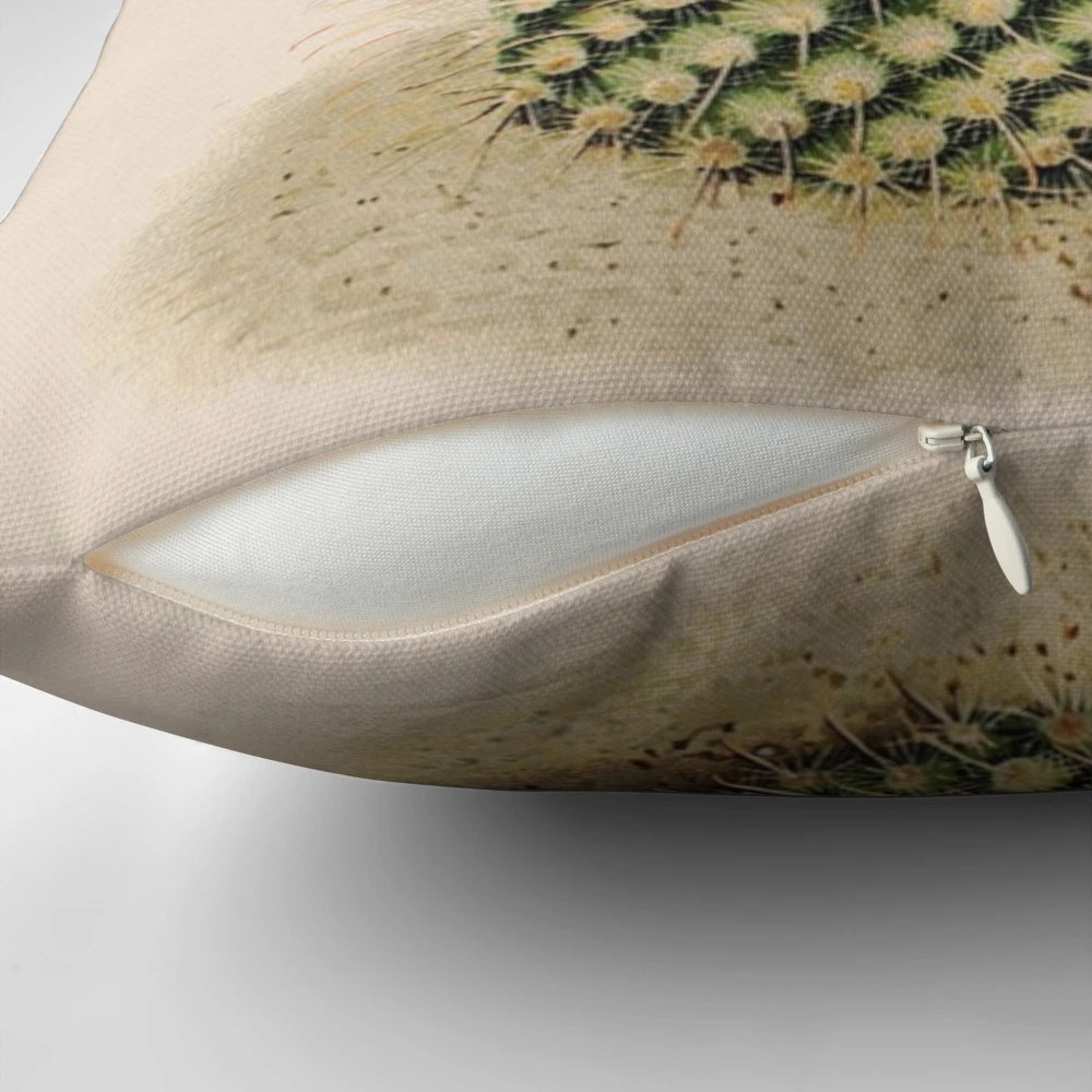Botanical cactus pillow with floral and succulent design for natural, rustic home decor