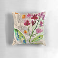 Botanical composition floral pillow with watercolor, ink, and acrylic accents
