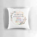A beautiful floral throw pillow featuring a handlettered literary quote from the classic novel "Anne of Green Gables" by L.M. Montgomery.