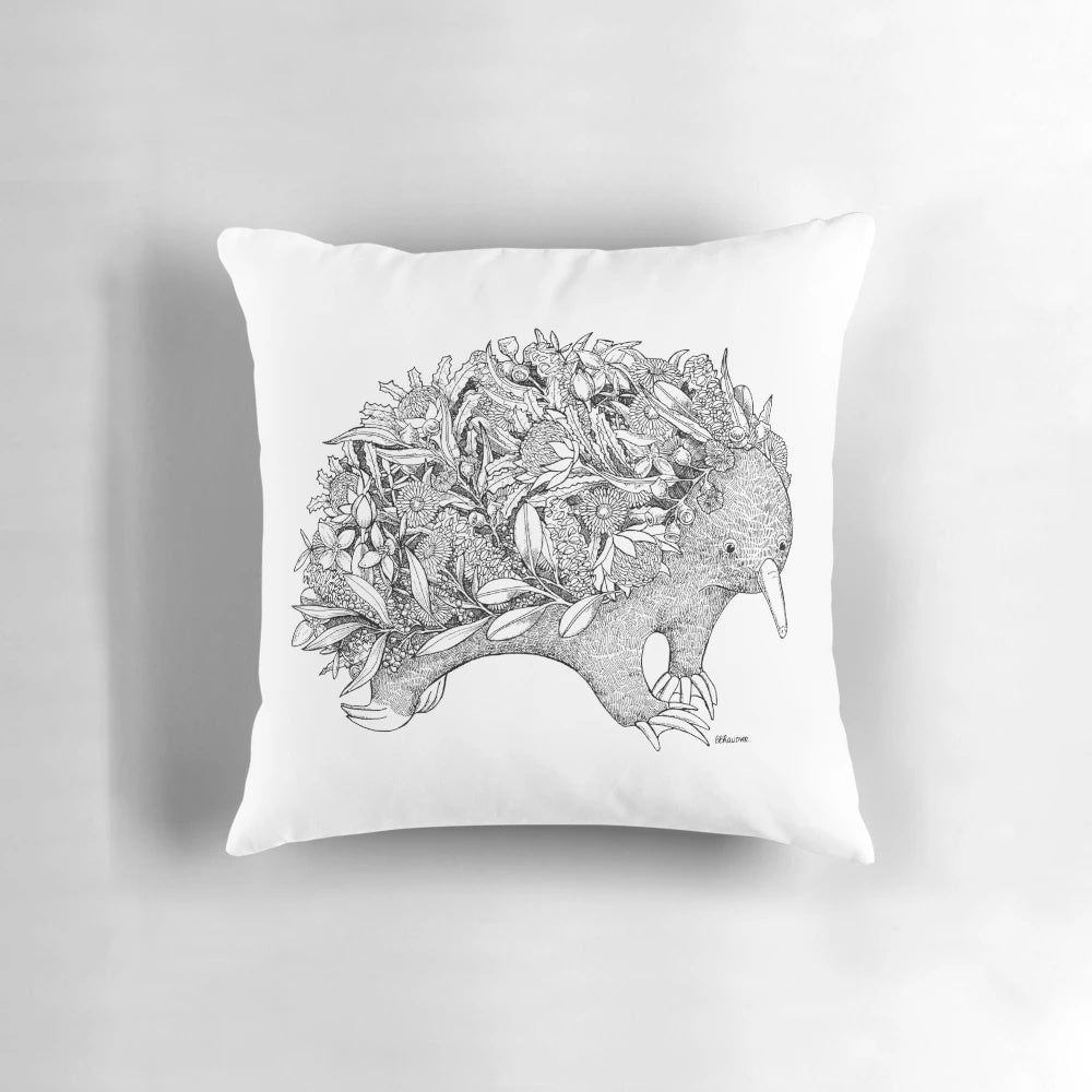 Decorative botanical pillow featuring a striking echidna design, inspired by Australian wildlife