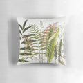 Vibrant watercolor painting of Australian ferns on a decorative throw pillow
