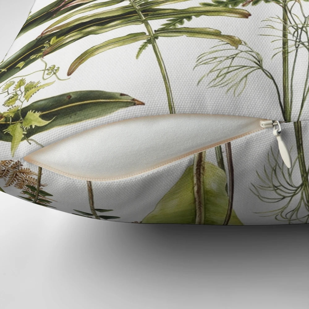 Vibrant watercolor painting of Australian ferns on a decorative throw pillow