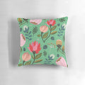 Vibrant, floral-patterned decorative pillow with botanical design
