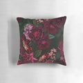 Antique-style botanical flower design on a black and white throw pillow