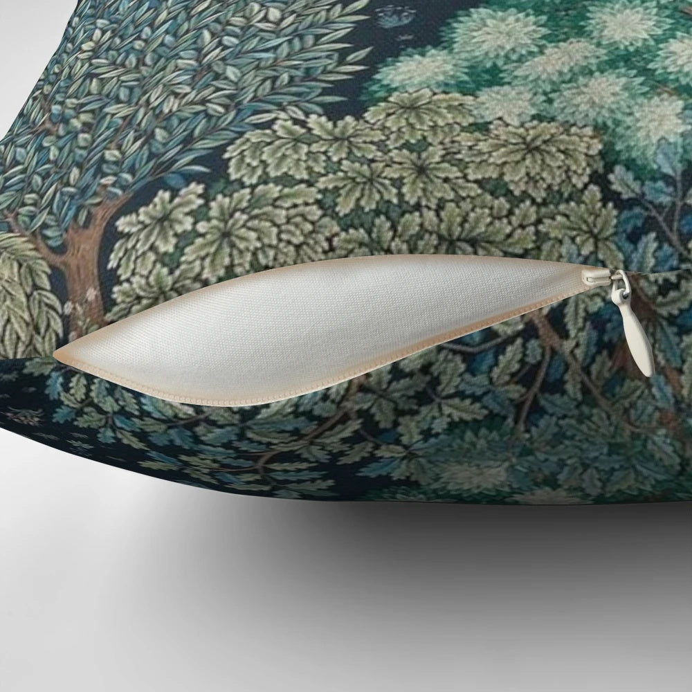 Forest deer motif pillow inspired by the artwork of William Morris
