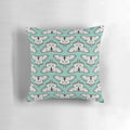 Botanical illustration of a luna moth on a white and green pillow