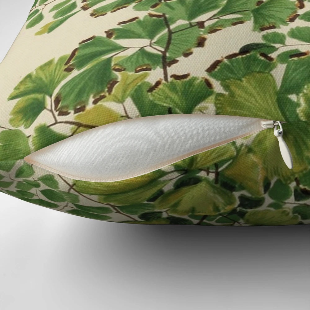 Maidenhair fern print throw pillow with botanical, vintage-inspired design