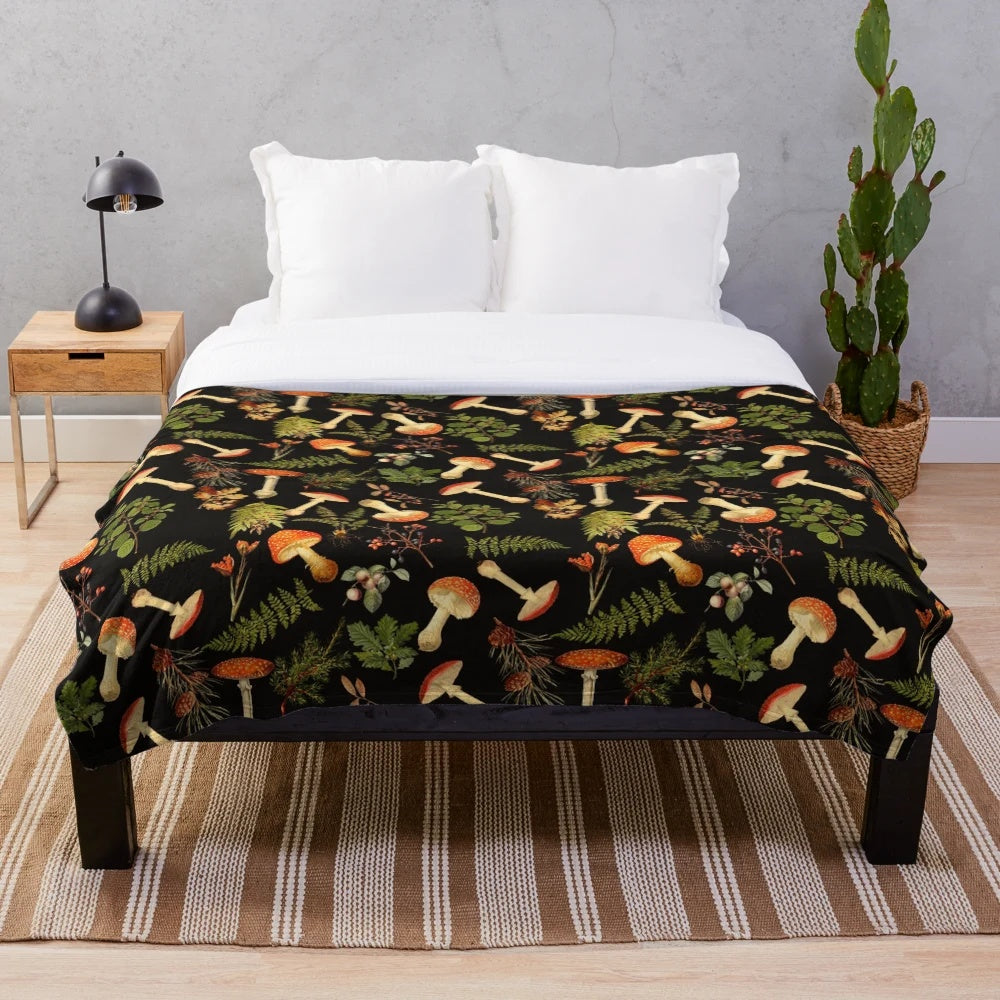 Psychedelic mushroom pattern plush blanket for fall and thanksgiving
