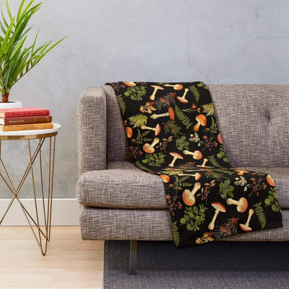 Psychedelic mushroom pattern plush blanket for fall and thanksgiving