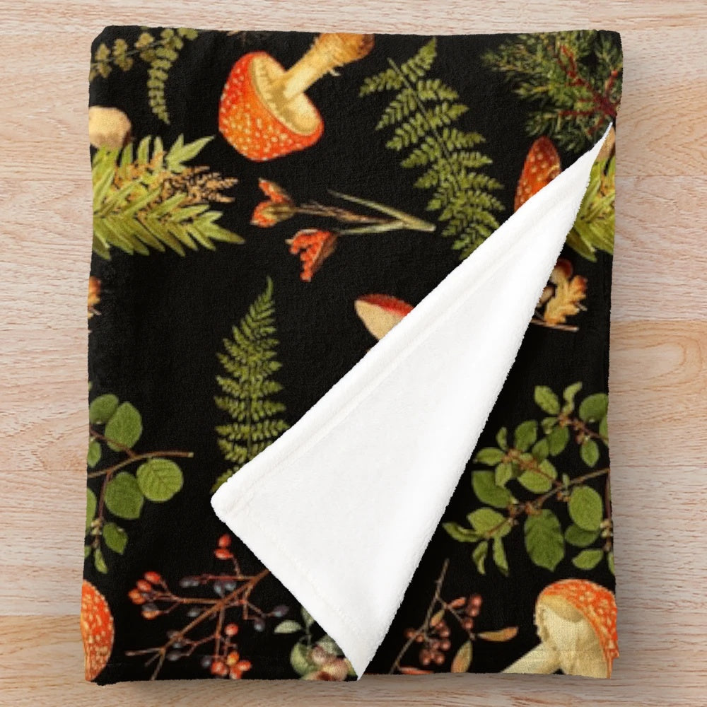 Psychedelic mushroom pattern plush blanket for fall and thanksgiving