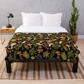 Botanical mushroom pattern plush blanket with fall and thanksgiving vibes