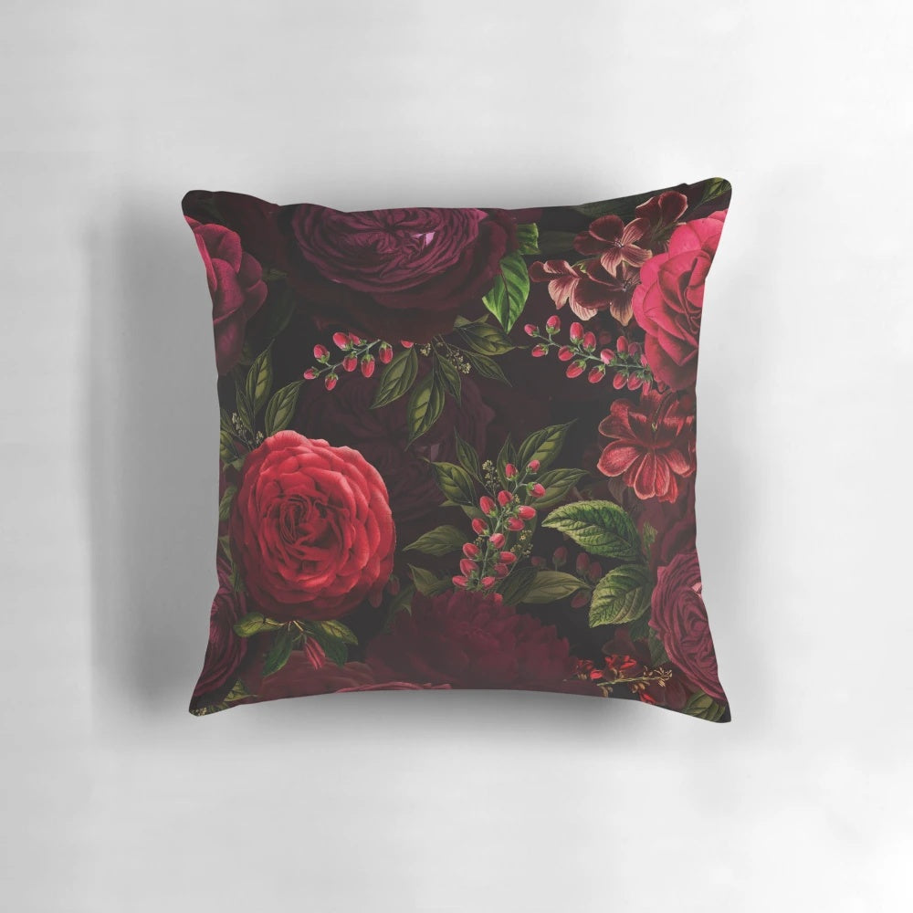 Botanical night garden pillow with mystical floral pattern