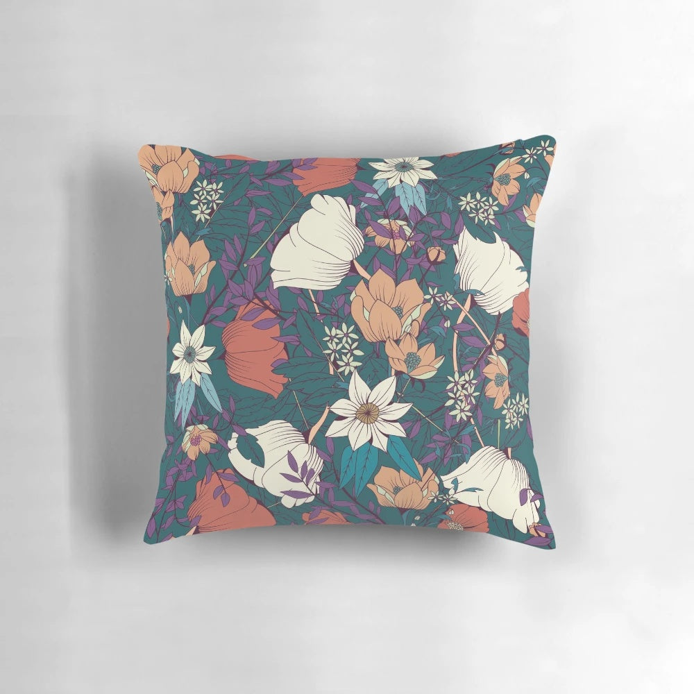 Botanical pattern pillow with elegant floral design and decorative elements