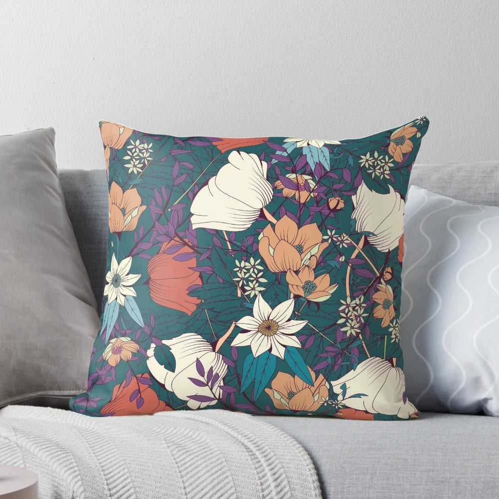 Botanical pattern pillow with elegant floral design and decorative elements