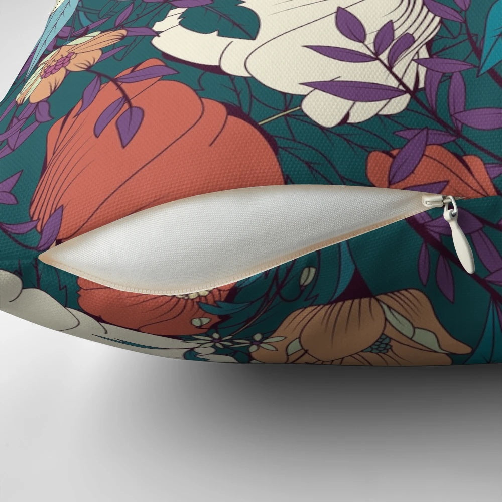 Botanical pattern pillow with elegant floral design and decorative elements