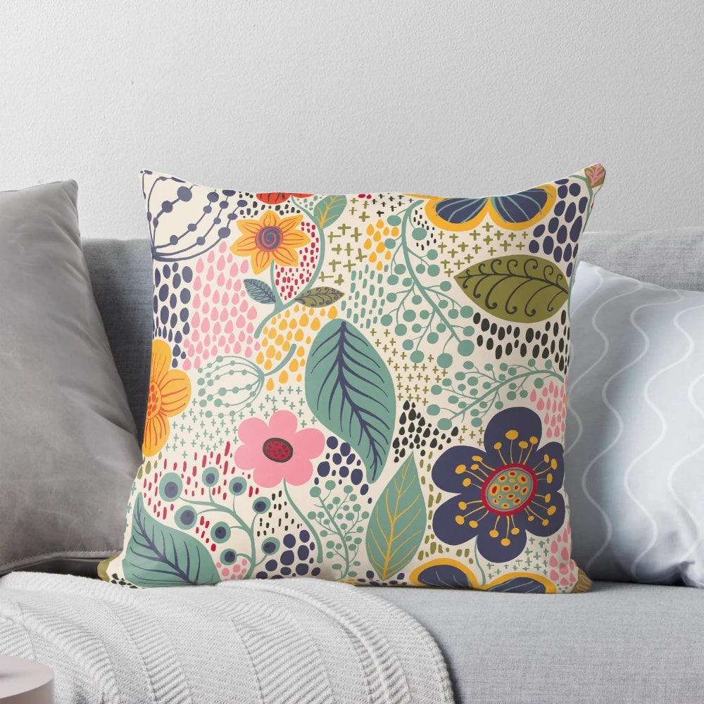 Vibrant floral and botanical pattern throw pillow for home decor