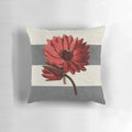 Vintage botanical paper collage pillow with red water lily and striped pattern
