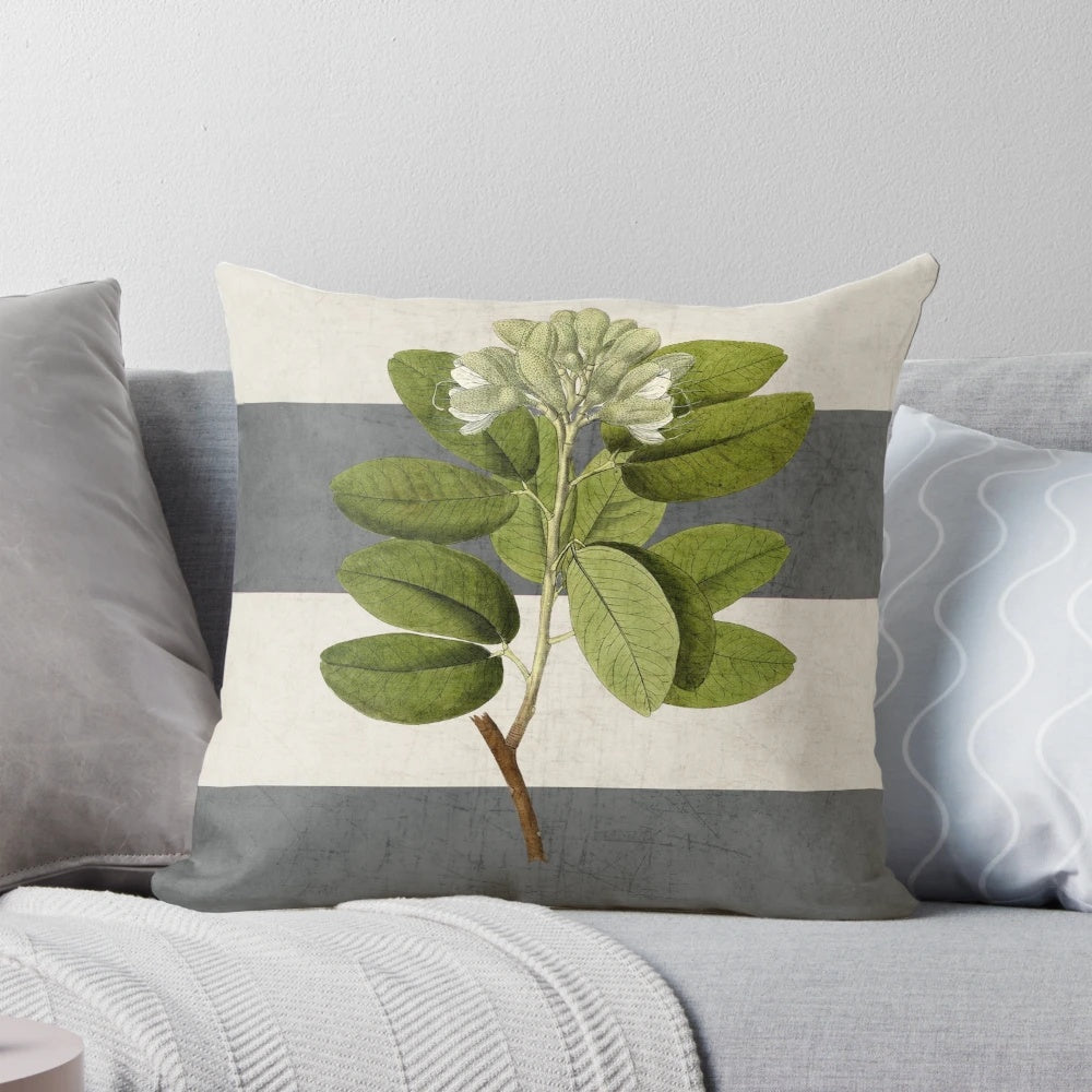 Botanical stripes pattern on a modern throw pillow