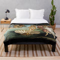 Botticelli's Birth of Venus inspired plush blanket featuring a female figure on a scallop shell