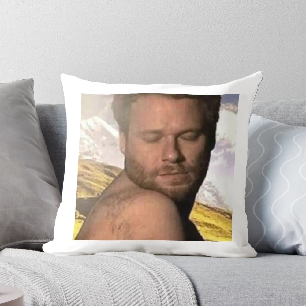 A plush pillow depicting Seth Rogen, inspired by the film Bound.