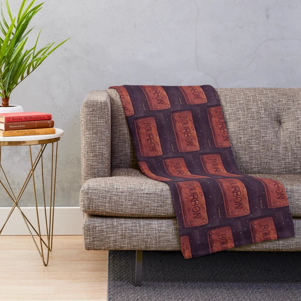 Bourbon biscuit plush blanket in a decorative oil paint effect design
