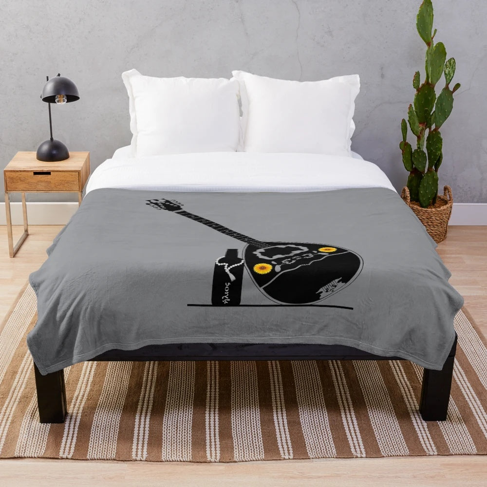 Bouzouki-themed plush blanket with grey background