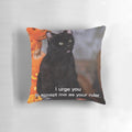 A decorative pillow featuring a bow and the character Salem from the "Sabrina the Teenage Witch" TV series.