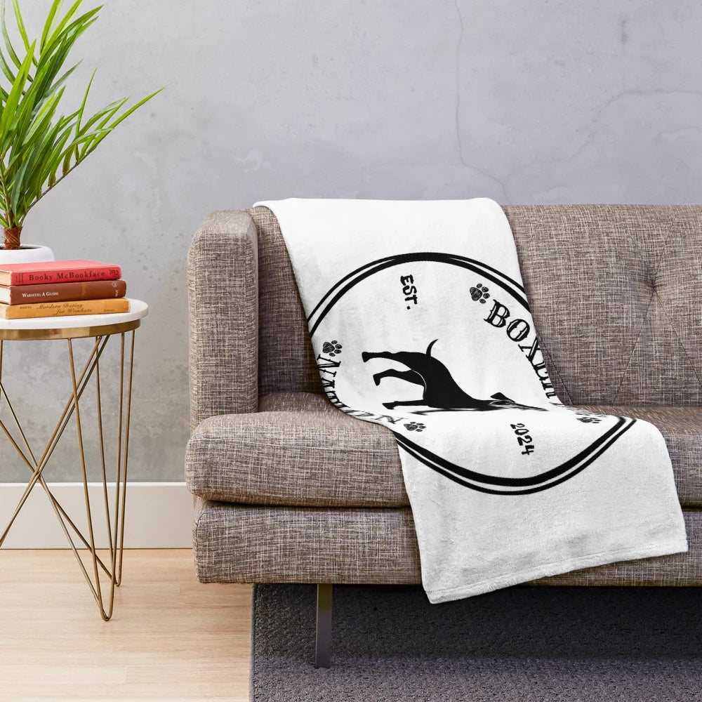 Boxer Dog Nation Plush Blanket featuring an 'Est. 2024' design for boxer dog lovers