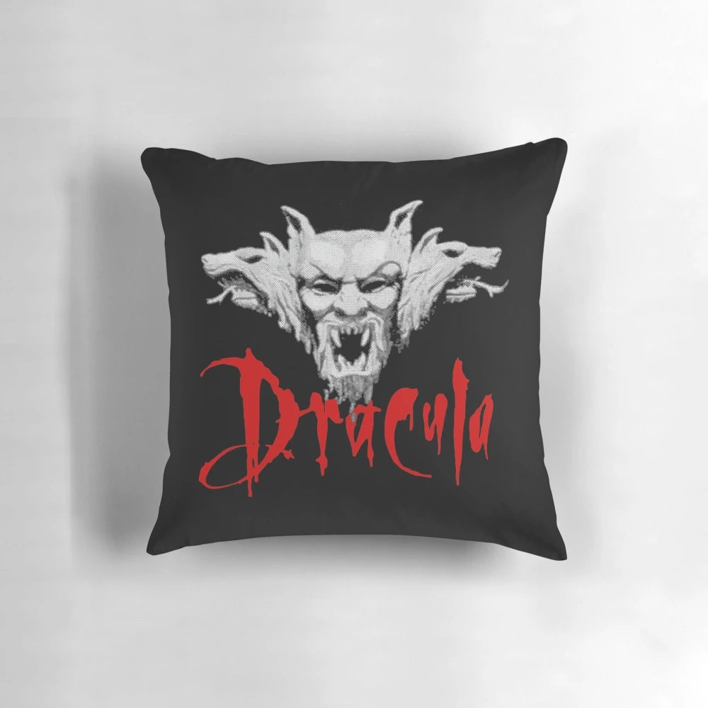 Dracula-themed pillow with Bram Stoker's iconic vampire design
