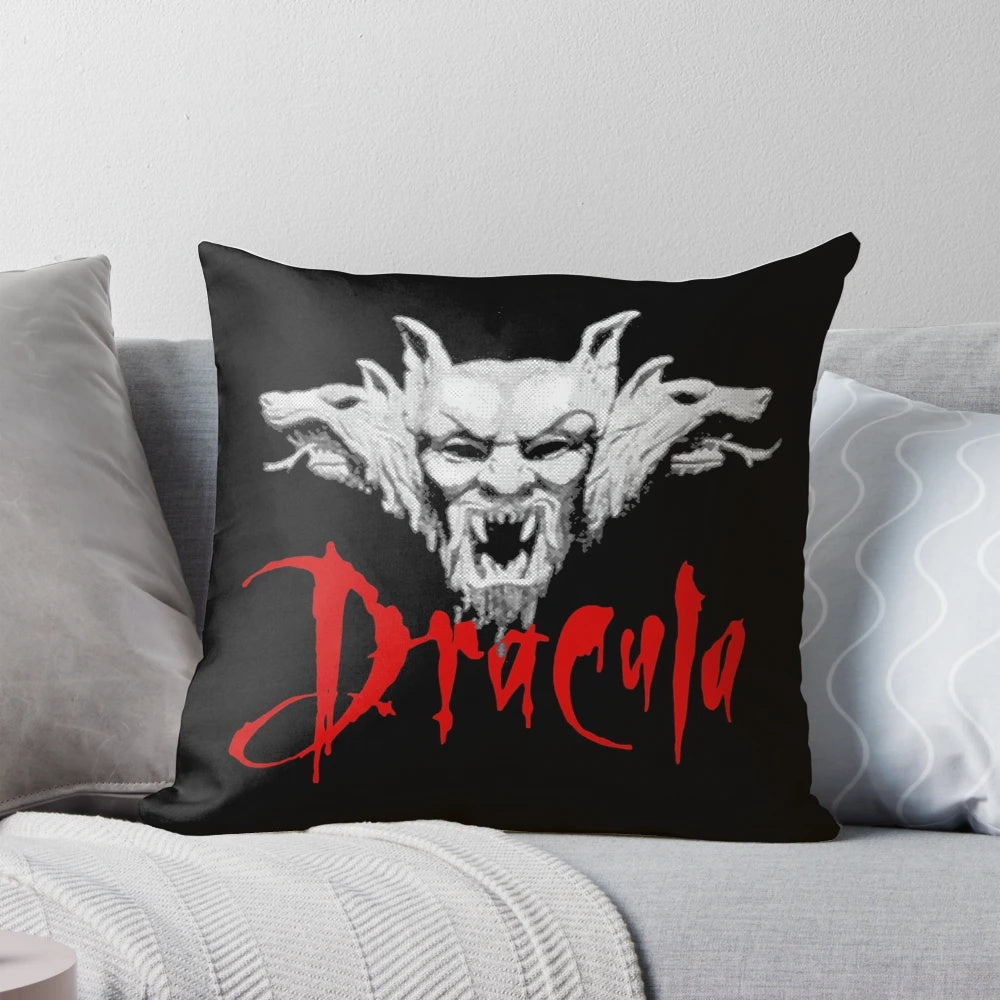 Dracula-themed pillow with Bram Stoker's iconic vampire design