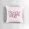 Bratz-inspired pink and magenta pillow with a sarcastic, angel-halo logo design for a cute, aesthetic bedroom.