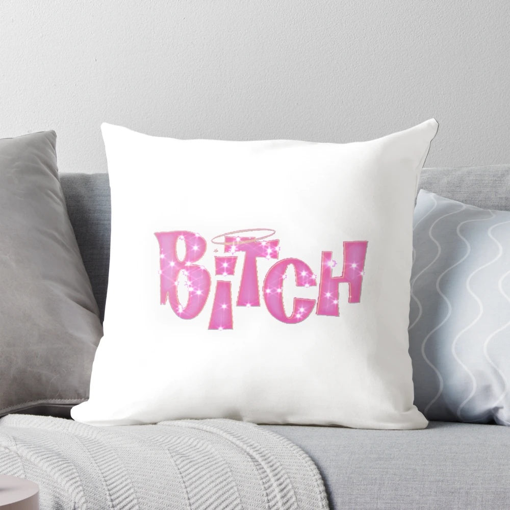 Brightly colored Bratz-themed pillow with sparkles and vibrant pink tones