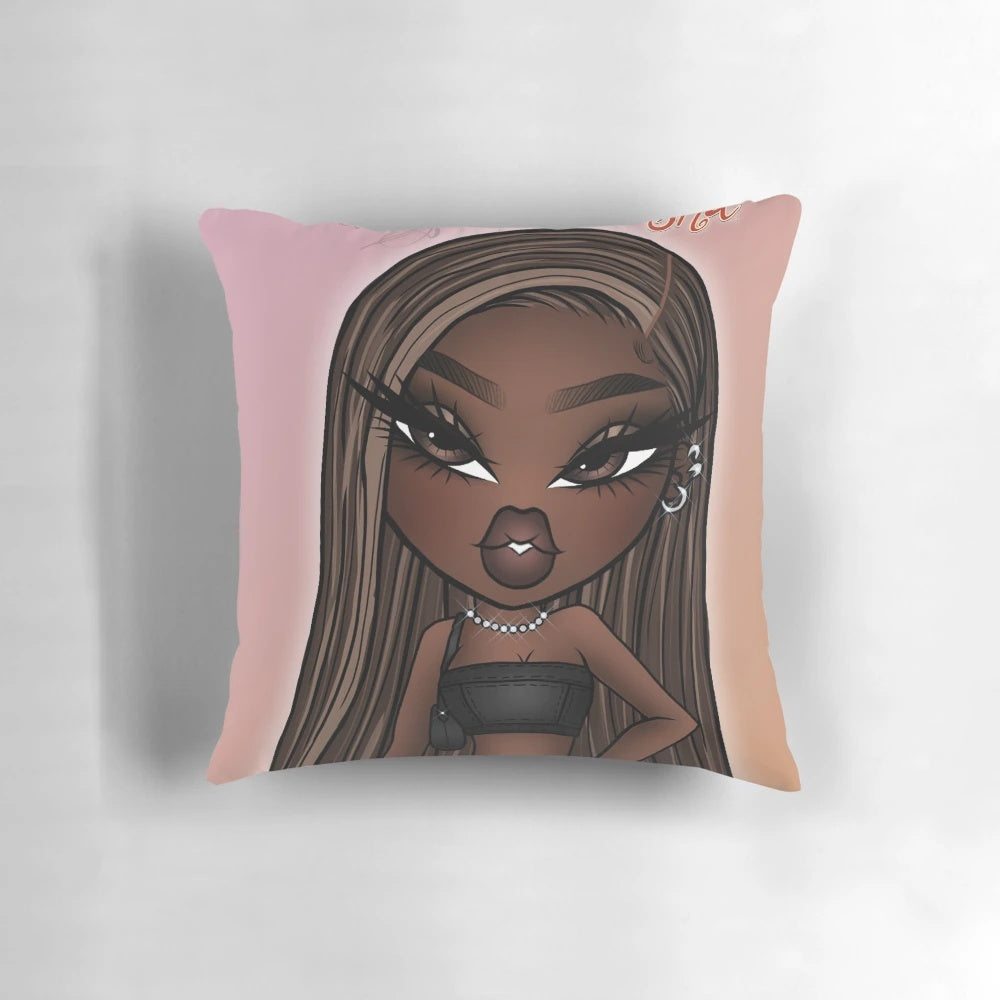Bratz Sasha drawing printed on a high-quality pillow
