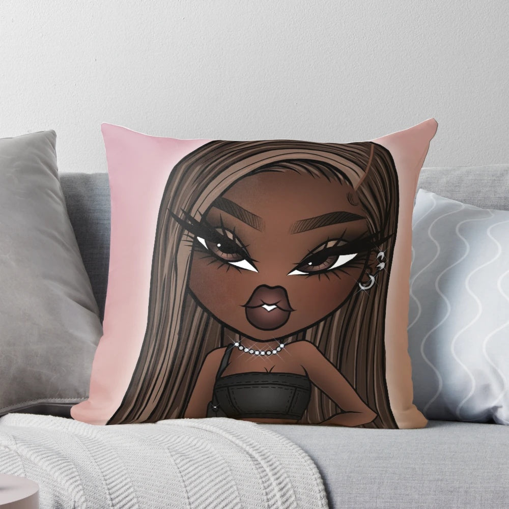 Bratz Sasha drawing printed on a high-quality pillow