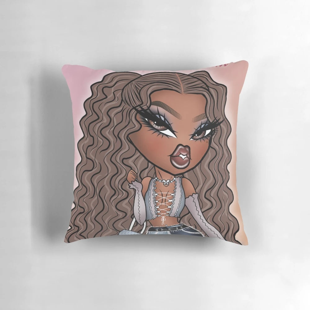 Bratz Yasmin character art printed on a decorative throw pillow