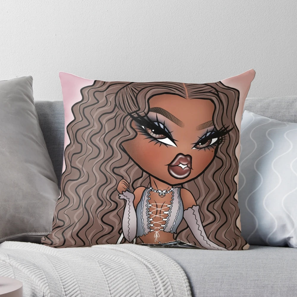 Bratz Yasmin character art printed on a decorative throw pillow