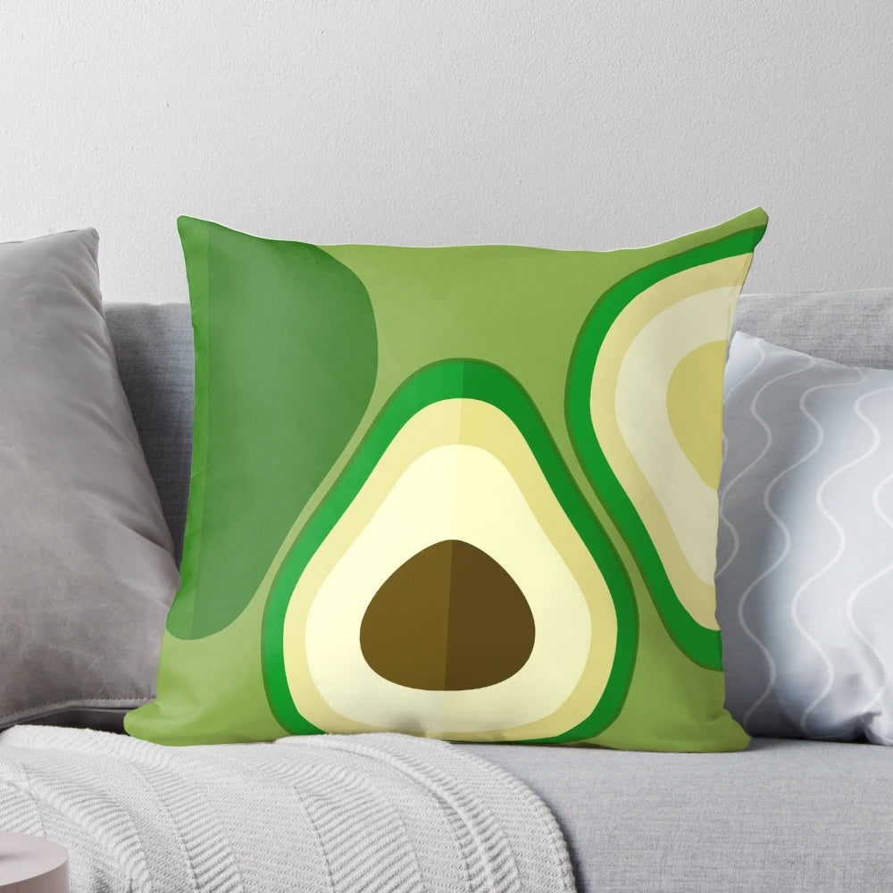 Bravocado! Avocado-themed decorative pillow with a repeating avocado pattern