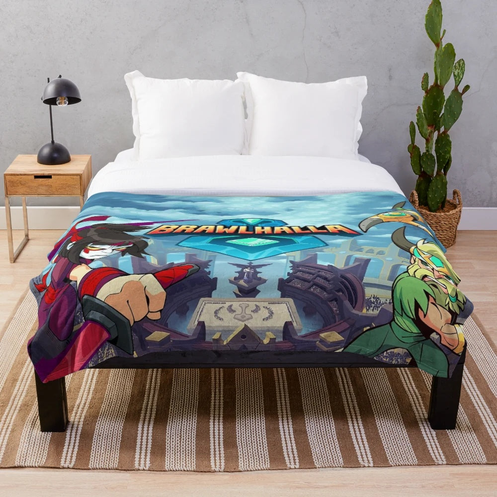 Brawlhalla inspired plush blanket with characters from the popular video game