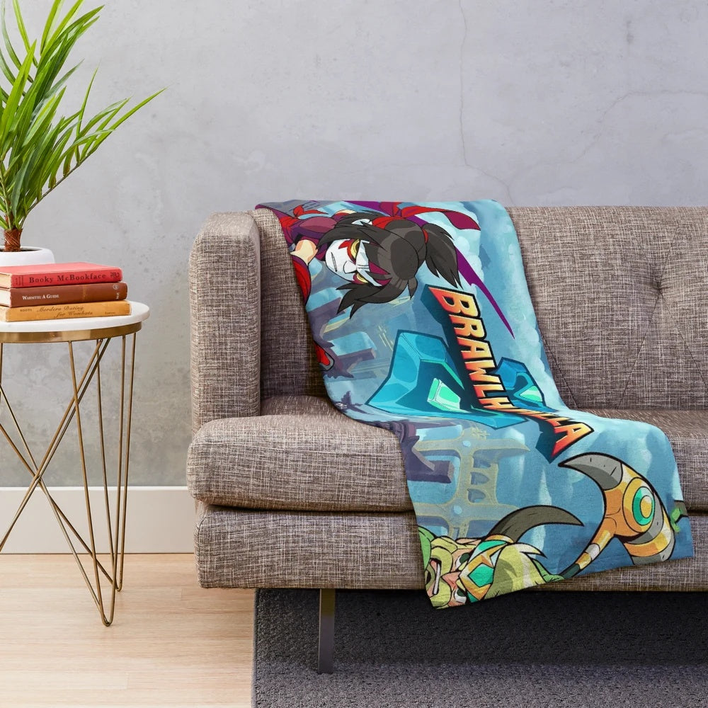 Brawlhalla inspired plush blanket with characters from the popular video game