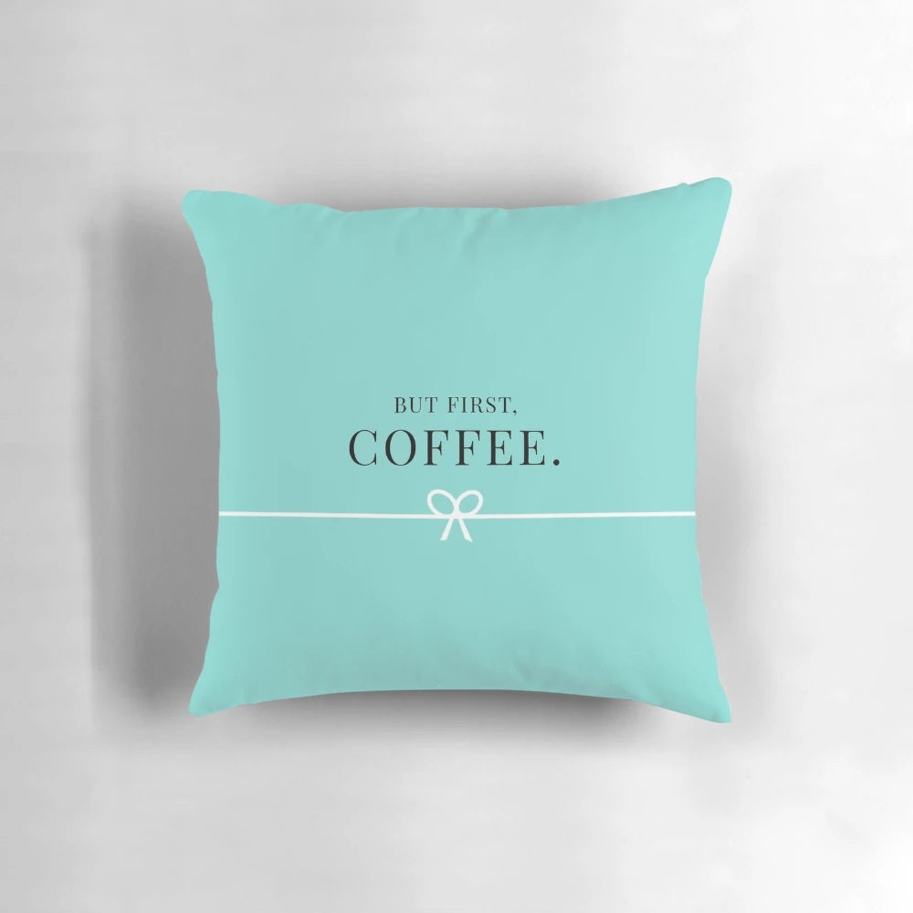 Breakfast-themed throw pillow with Tiffany's style