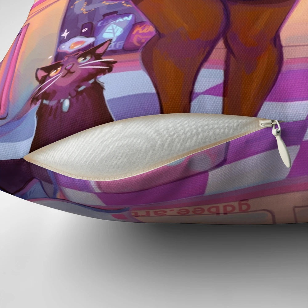 A purple, pastel magical girl-inspired decorative breakfast pillow with black art and African American representation.