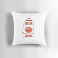 A soft, plush pillow designed with the iconic taylor ham and pork roll breakfast sandwich motif.
