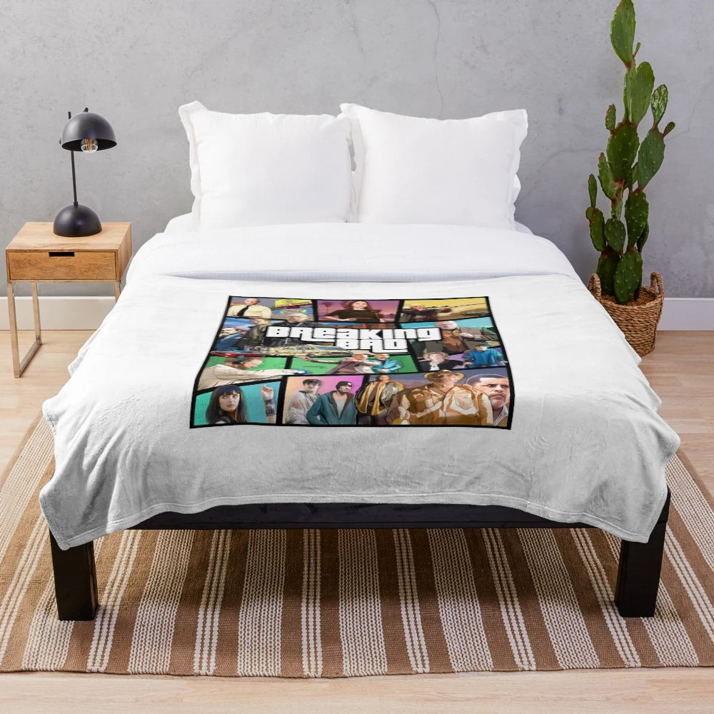 Breaking Bad inspired plush blanket with show's logo and imagery