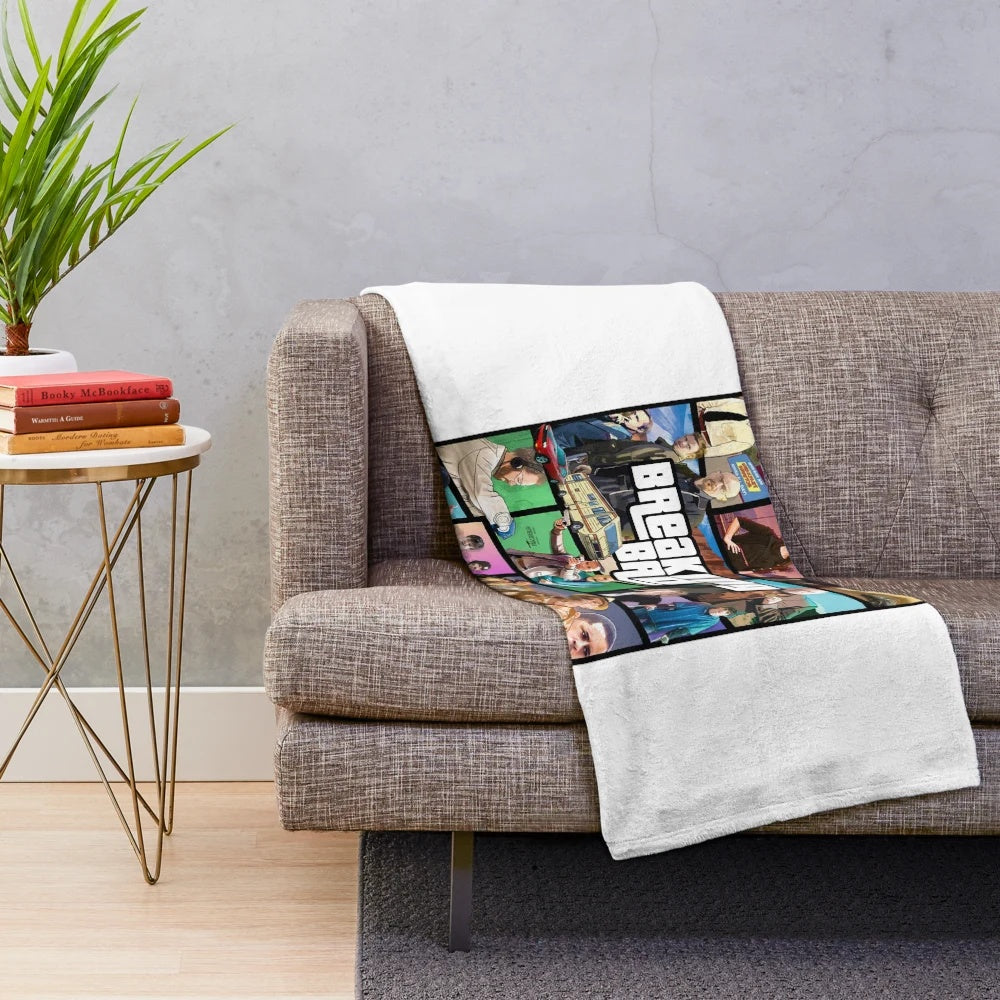 Breaking Bad inspired plush blanket with show's logo and imagery