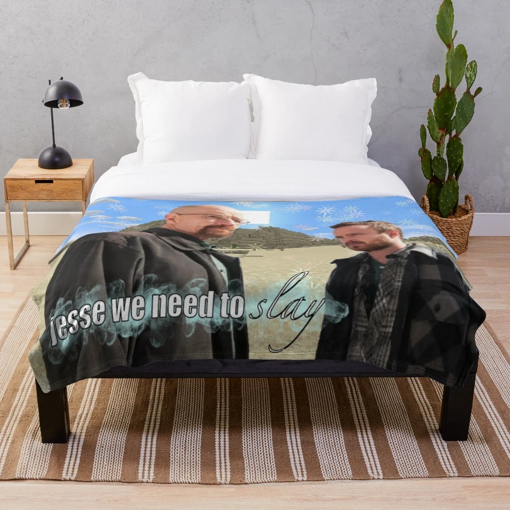 Breaking Bad inspired plush blanket featuring Jesse Pinkman and Walter White