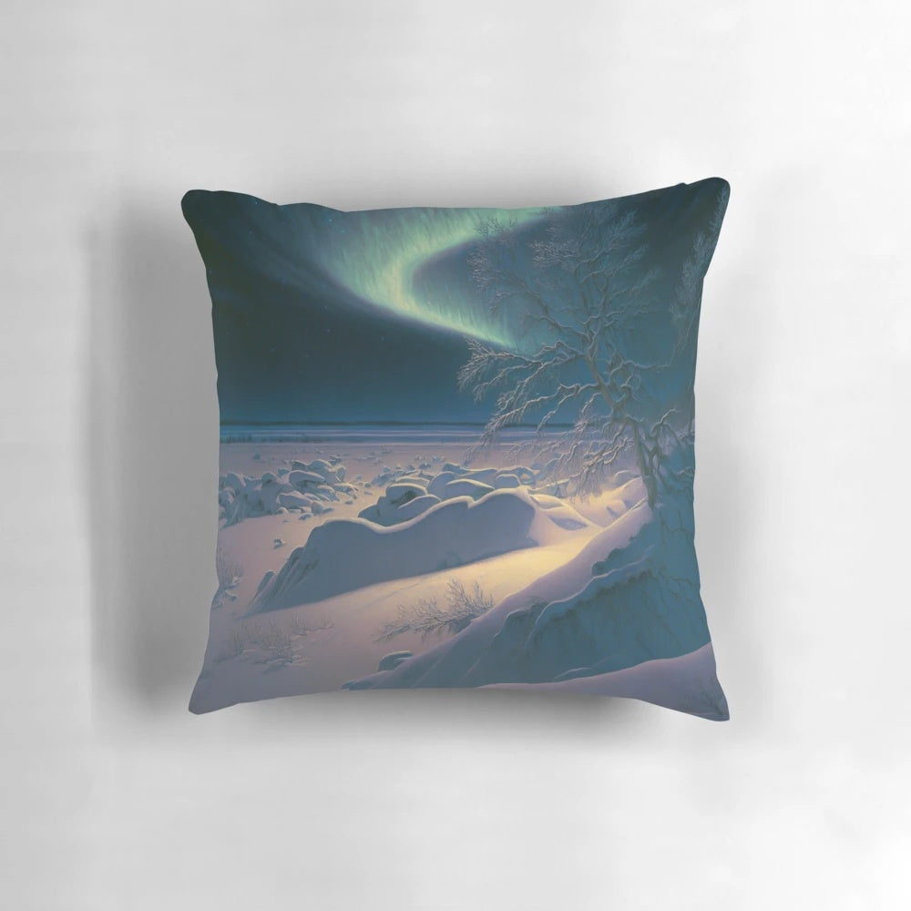 Vibrant green and purple Aurora Borealis in the night sky over snowy mountains in Iceland